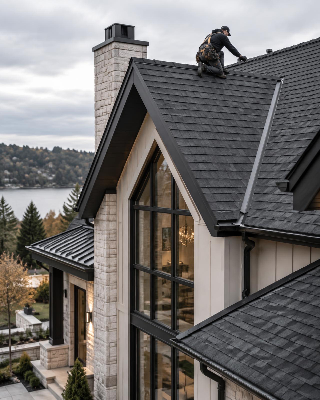 Professional inspection of a modern residential roof